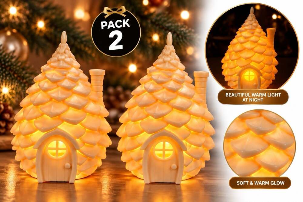 Lighted Christmas Tree House Ornaments LED Included Hanging Holiday Decor, Pack2